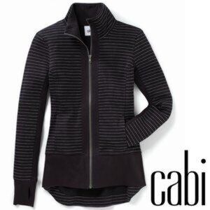 CAbi # 3378 Sprint Athleisure Zip Front Stripe Jacket in Black & White